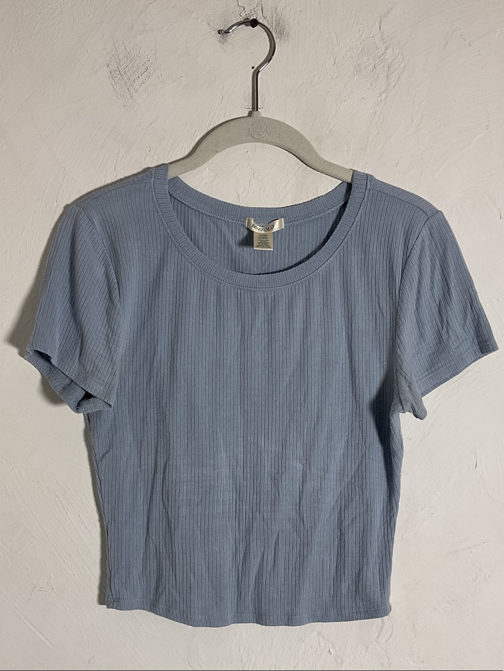 Sale! Bozzolo Ribbed Cropped Tee Short Sleeve Scoop Neck Size L Light Blue
